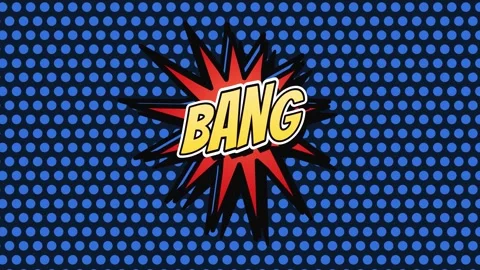 Comic style bang text floating on moving blue halftone dots Stock Footage 337606629