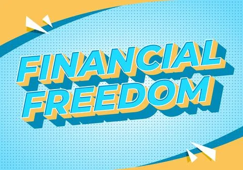 Comic style banner with bold 3d text reading financial freedom on blue half.. Stock Illustration