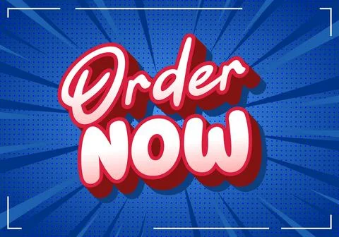 Comic style banner with bold text order now in red and white on a blue half.. Stock Illustration