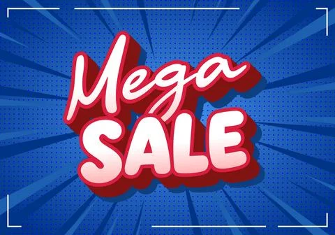 Comic style banner with mega sale text in red and white, 3d shadow effect o.. Illustrazione stock