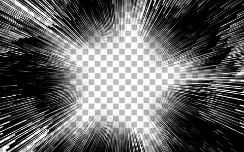Comic style black and white radial lines background. Manga speed frame. Sup.. Illustrazione stock