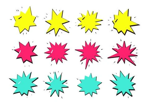 Comic style bursting star shape speech bubbles set Stock Illustration