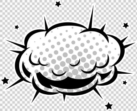 Comic-style cloud is floating on transparent background with halftone dots, Stock Illustration