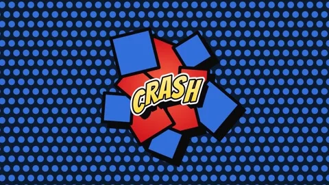 Comic style crash text floating on moving blue halftone dots Stock Footage 337609008