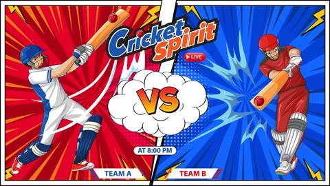 Comic Style Cricket Match Poster with Two Batsmen Facing Off 스톡 일러스트
