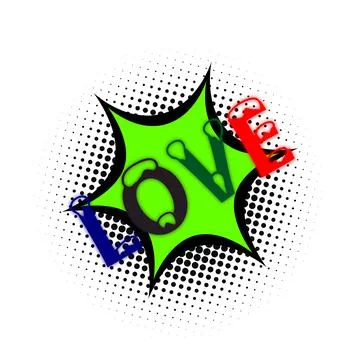  A Comic style design and love as written in text isolated on a white background Stock Illustration