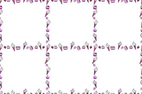 Comic style doodle frame consists of black, pink and white border. Seamless. Ras Ilustración de archivo