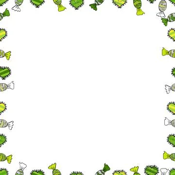 Comic style doodle frame consists of black, green and white border. Vector illus Stock Illustration