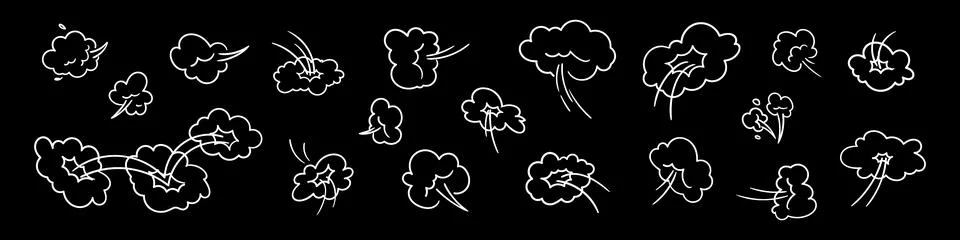 Comic style doodle set action effects jump, poof, whoosh and smoke. motion .. Stock Illustration