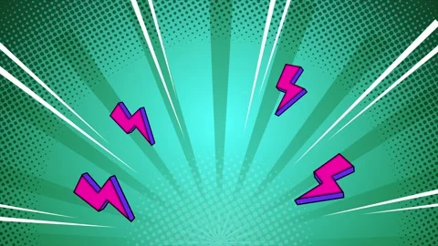 Comic style with dynamic bold lightning strike on green background seamless 4k Stock Footage 293039083