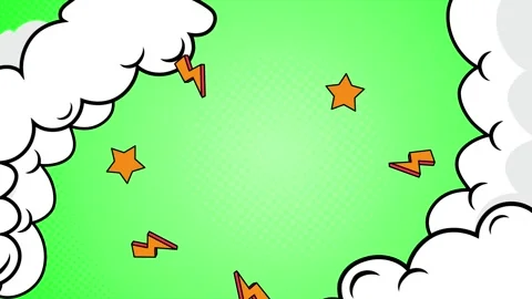 Comic style with dynamic lightning and star bold effects on green background Stock Footage 293047591