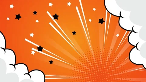 Comic style with dynamic rays and stars on orange background seamless 4k video Stock Footage 293047562