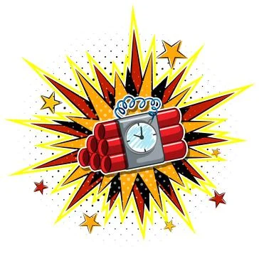 Comic Style Dynamite Time Bomb with Explosion Background and Stars 스톡 일러스트