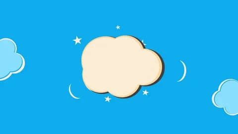Comic style end Credits waving cloud clip on turquoise grungy fabric Stock Footage 104134395