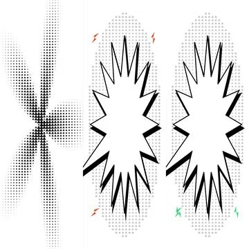 Comic Style Exploding Speech Bubbles and Halftone Patterns Graphic Design L.. Stock Illustration