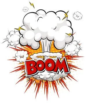 Comic Style Explosion With Boom Text and Smoke Cloud Stock Illustration