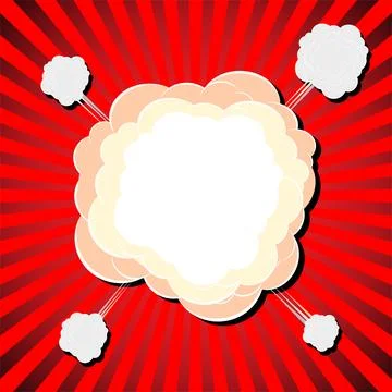 Comic style explosion bubble on striped red background Stock Illustration