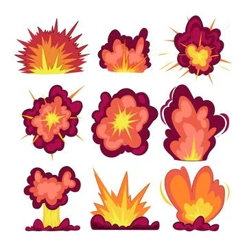 Comic style explosion collection illustrating impact effect Ilustración de archivo