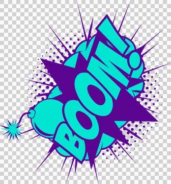 Comic-style explosion is showing bold BOOM with starburst, dots, lit fuse on Illustrazione stock