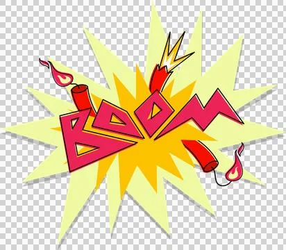 Comic style explosion showing layered bursts, bold BOOM text, lit dynamite 스톡 일러스트