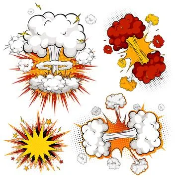 Comic Style Explosions and Mushroom Clouds Vector Set 스톡 일러스트