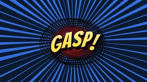 Comic style gasp text floating on rotating blue radial background Stock Footage 337606652