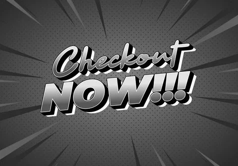 Comic style grayscale burst background with bold 3d text reading checkout n.. イラスト素材