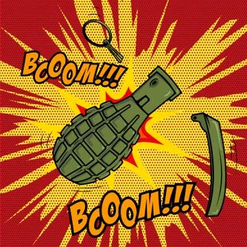 Comic style Grenade explosion. Design element for poster, flyer Stock-Illustration