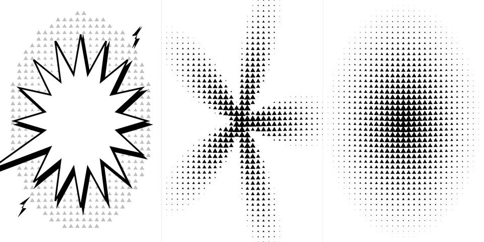 Comic Style Halftone Graphic Patterns with Speech Bubble and Geometric Desi.. Stock Illustration