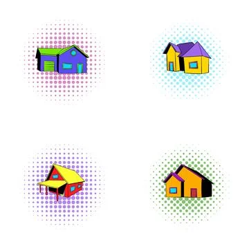 Comic style house icons with halftone pattern イラスト素材