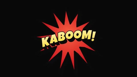 Comic style kaboom text floating on black background Stock Footage 337609129