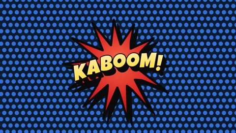 Comic style kaboom text floating on moving blue halftone dots Stock Footage 338197679