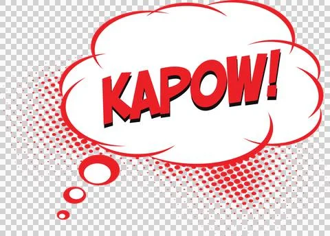 Comic-style KAPOW! thought bubble is floating over halftone pattern, transparent Stockillustratie