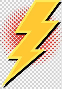 Comic-style lightning bolt is appearing on transparent background with red dot イラスト素材