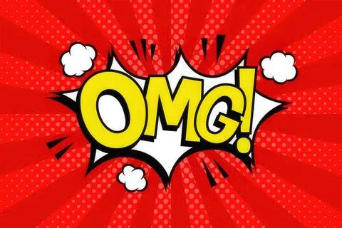 Comic style omg explosion with bold letters and red background Stock Illustration