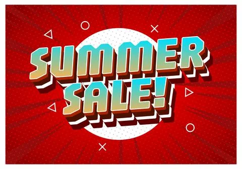 Comic style poster with 3d text summer sale! on red halftone burst backgrou.. Illustrazione stock