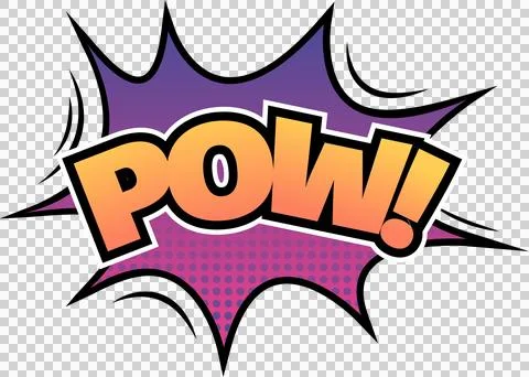 Comic-style POW! impact is being shown on purple burst with dots and lines, Illustrazione stock