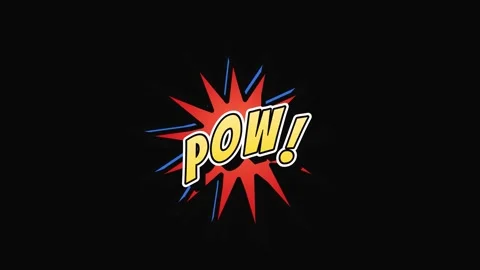 Comic style pow text floating on black background Stock Footage 337606759