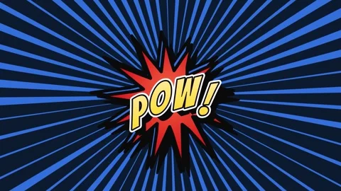 Comic style pow text floating on rotating blue radial background Stock Footage 337608034