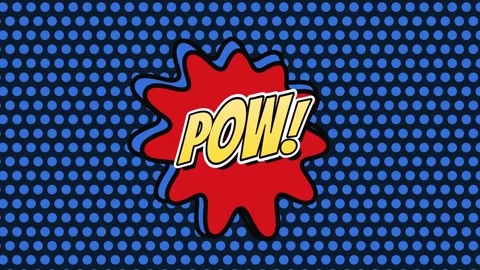 Comic style pow text floating on moving blue halftone dots Stock Footage 338192067