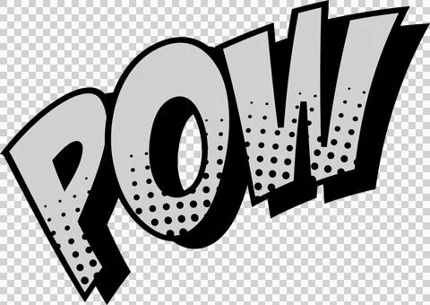 Comic-style POW text is popping in flat vector design, with halftone dots, Illustrazione stock