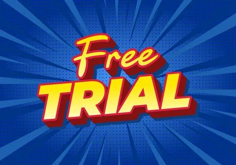 Comic style promo banner with bold text free trial in yellow and red 3d let.. Stock Illustration