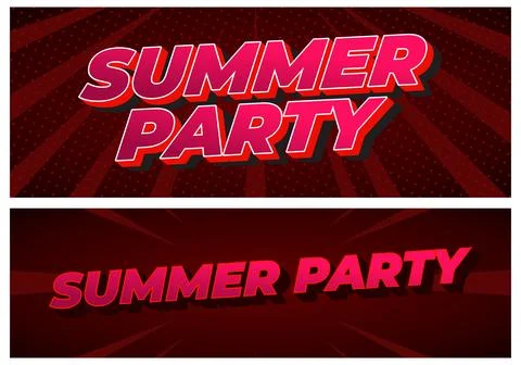 Comic style red and pink summer party text across two banner layouts with h.. Stock Illustration