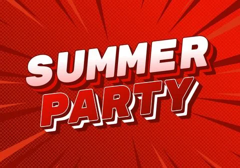 Comic style red graphic with white 3d text reading SUMMER PARTY and radial .. Stock Illustration