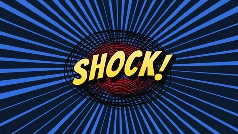 Comic style shock text floating on rotating blue radial background Stock Footage 337607677