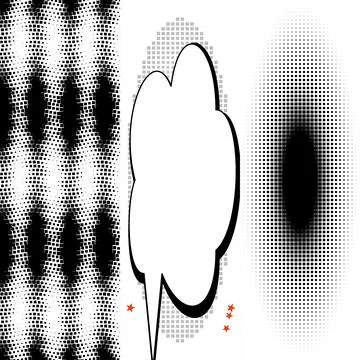 Comic Style Speech Bubble with Halftone Geometric Patterns on White Backgroun Ilustración de archivo