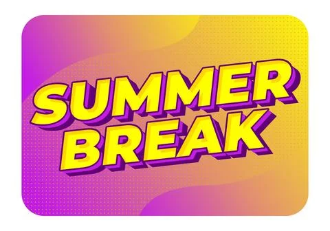 Comic style summer break text in yellow with purple 3d shadow on gradient m.. Stock Illustration