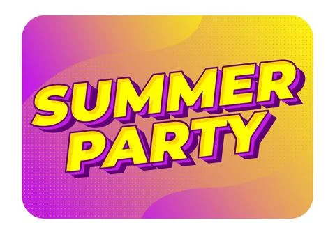 Comic style summer party text in yellow with purple shadow on a rounded rec.. 库存插图