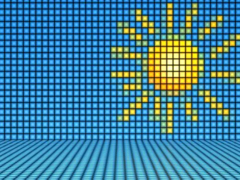 Comic style sun made out of light cubes Illustrazione stock