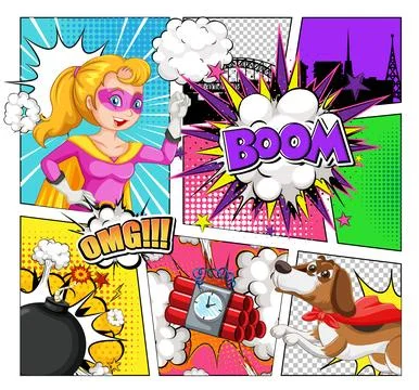 Comic Style Superhero and Dog Save the Day Illustrazione stock